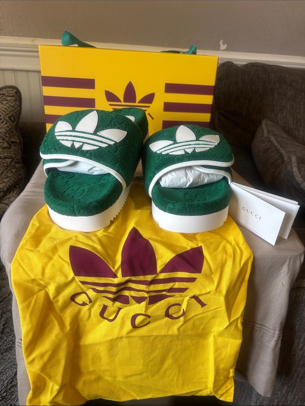 Authentic Gucci X Adidas men's Slide Sandals colab size 10